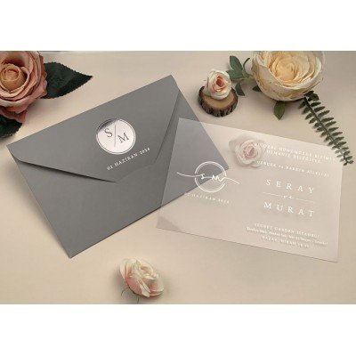 Düğün - Nişan - Sünnet Davetiyesi Elite Şeffaf Asetatlı Davetiye - 96941