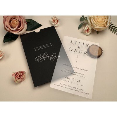 Düğün - Nişan - Sünnet Davetiyesi Elite Şeffaf Asetatlı Davetiye - 96944