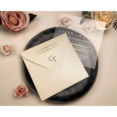 Düğün - Nişan - Sünnet Davetiyesi Elite Şeffaf Asetatlı Davetiye - 96950