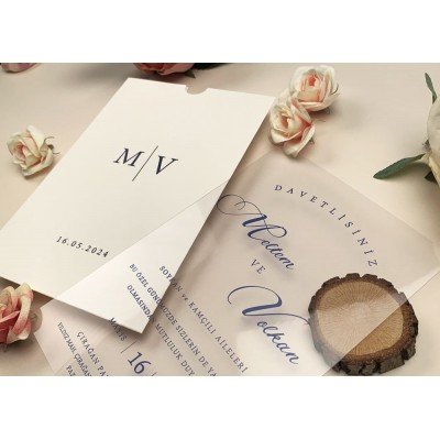 Düğün - Nişan - Sünnet Davetiyesi Elite Şeffaf Asetatlı Davetiye - 96961